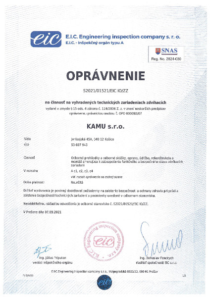 Certifikát KAMU s.r.o.